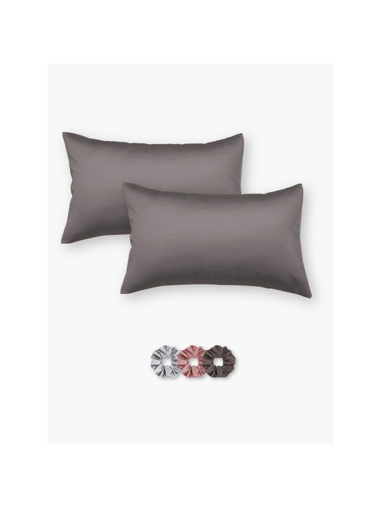 SEEVO Metallic Grey Satin Pillow Covers - 17 x 27 Inches (Set of 2) (Free Size)