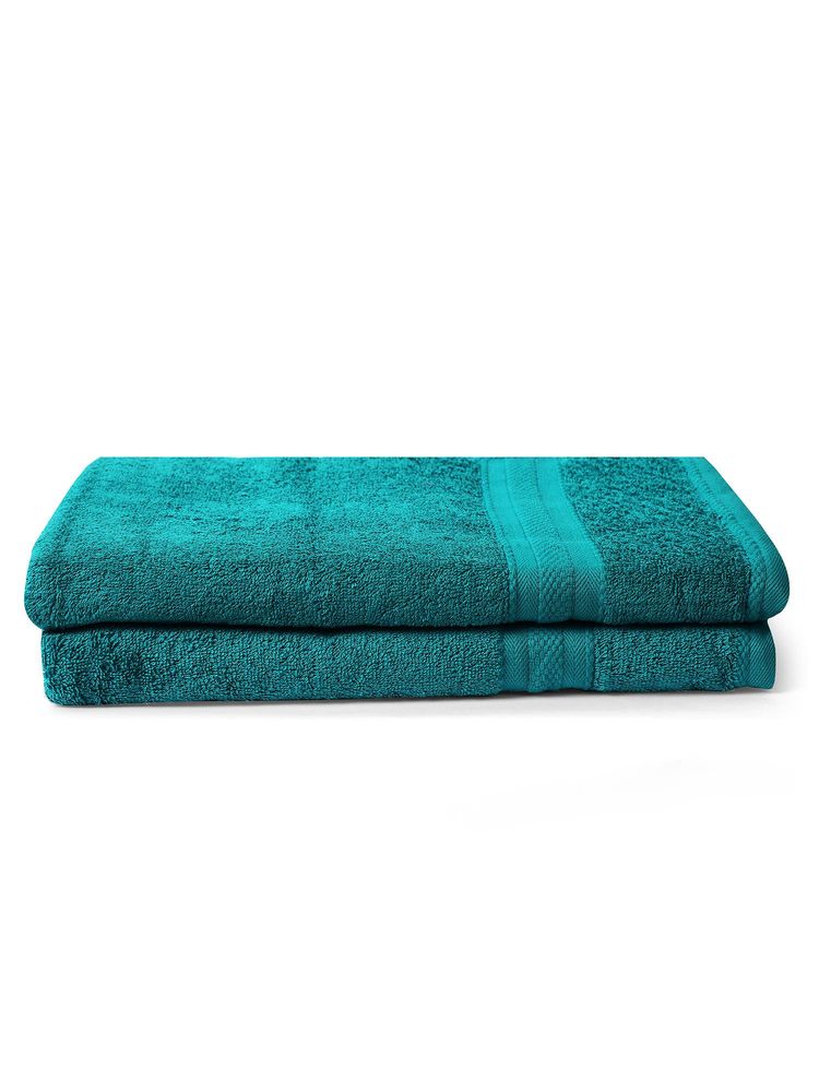 Layers Aqua Plush 450 Gsm Turquoise Bath Towel (Pack Of 2) (L)-image-5