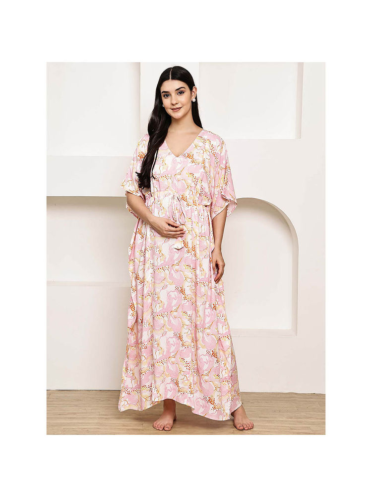 Secret Wish Pink Printed Rayon Maternity Kaftan-image-38