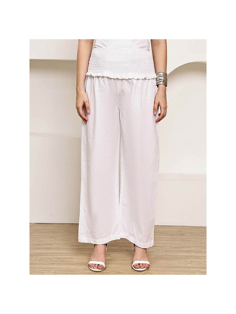 Secret Wish White Solid Poplin Maternity Pant-image-7