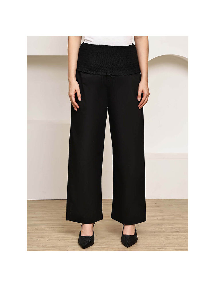 Secret Wish Black Solid Poplin Maternity Pant-picture-10