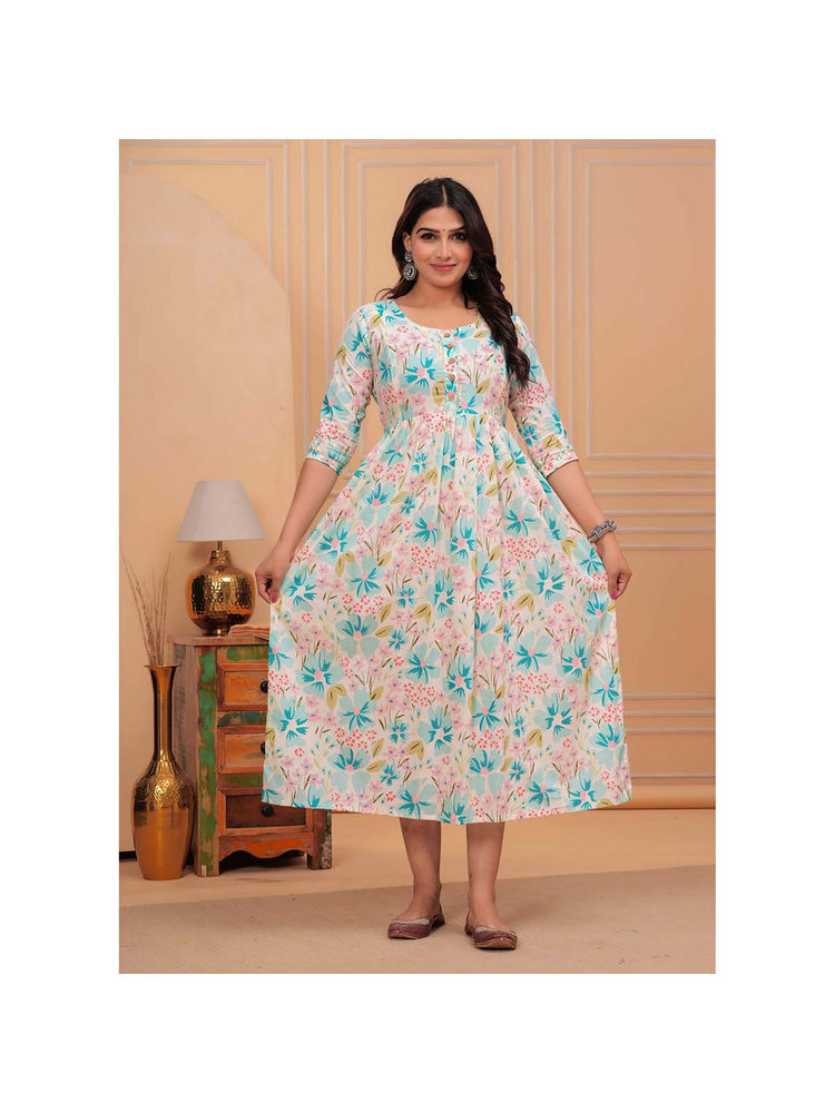 UrbanRang Icy Bloom Flared Maternity Dress with Feeding Zippers-picture-7