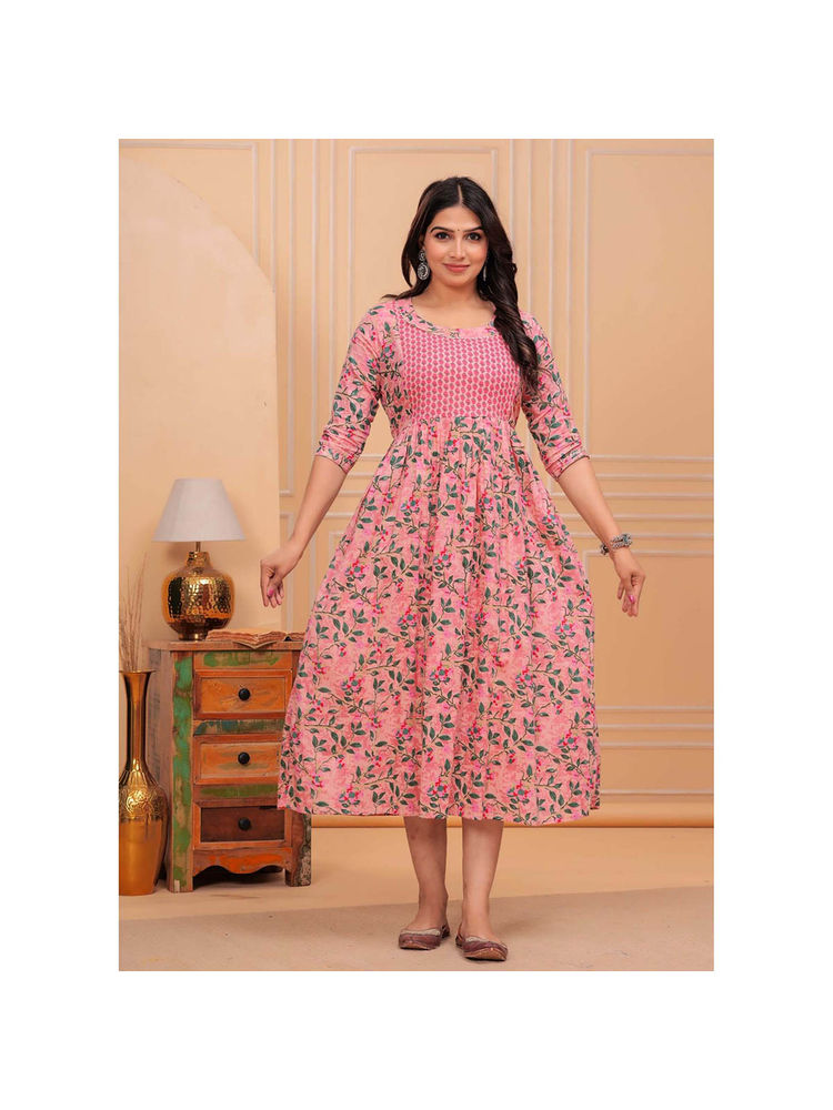 UrbanRang Blush Vine Maternity Dress with Dual Feeding Zippers