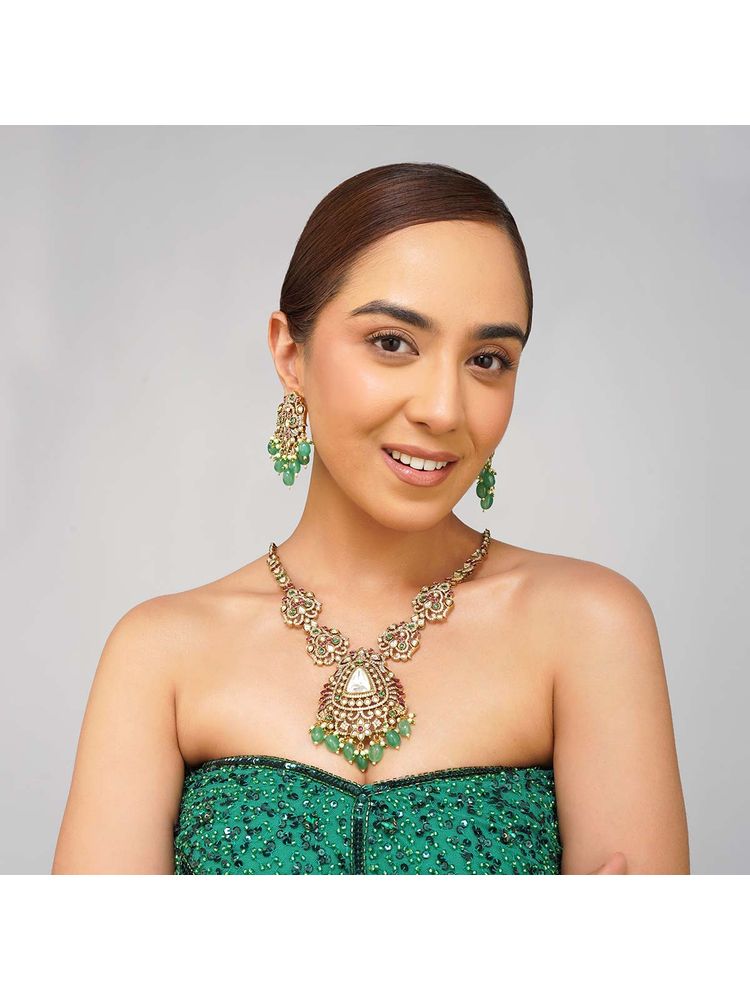 Beryachi Aanya Kundan Multi Necklace with Earrings-image-29