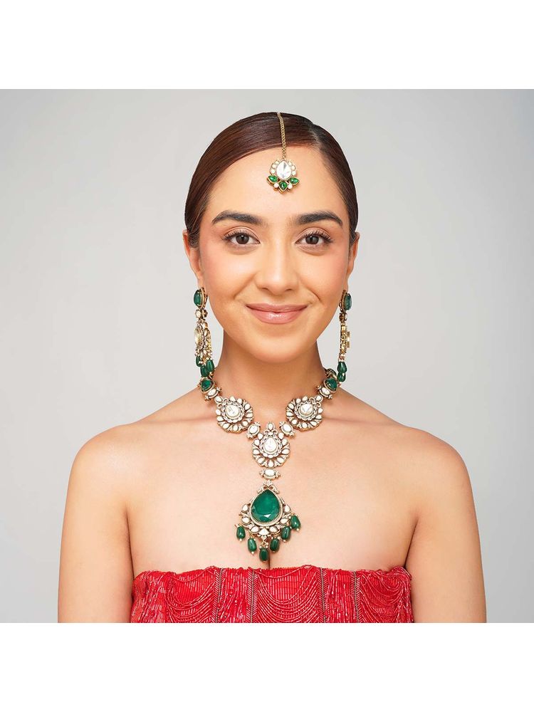 Beryachi Yashvi Long Raani Haar with Earrings & Maangtikka-image-5