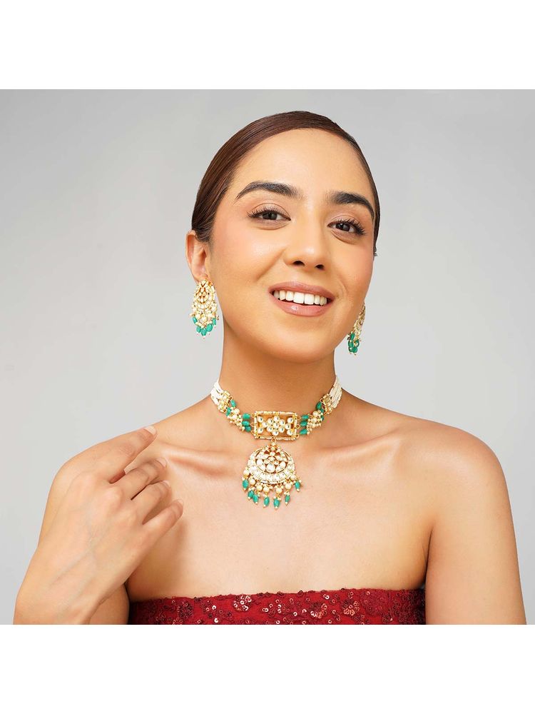 Beryachi Ira Panchi Kundan Choker Necklace with Earrings-picture-25