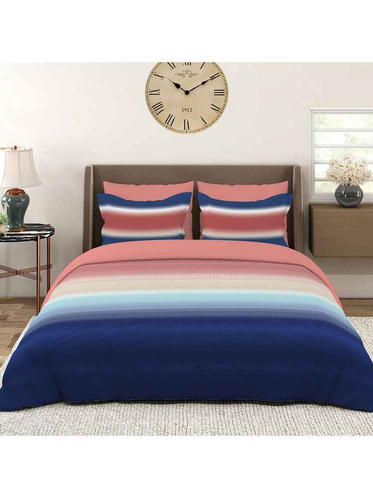 Layers Durathreads 225 CVC Cotton Blend Stripes Pattern Bedsheet with 2 Pillow Covers (King)-picture-25