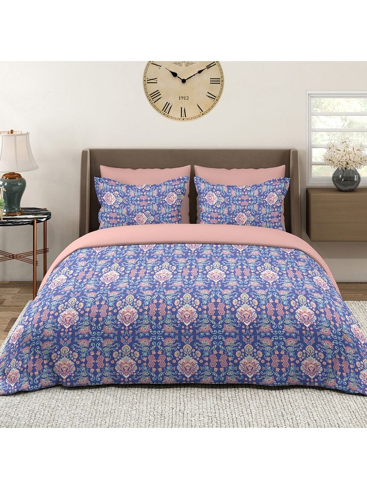 Layers Glory 100% Cotton 144 TC Blue Ethnic Print Double Bedsheet with 2 Pillow Covers-image-21