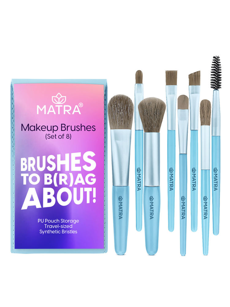 Matra Makeup Brush Set of 8 Mini Cosmetic Brushes Kit with PU Pouch Bag