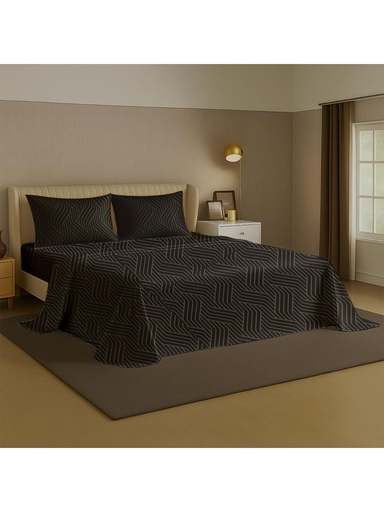 SLEEPSIA Lounge Premium Cocoa Waves Satin Queen Size Double Bedsheet & 2 Pillow Covers (Queen)-picture-49