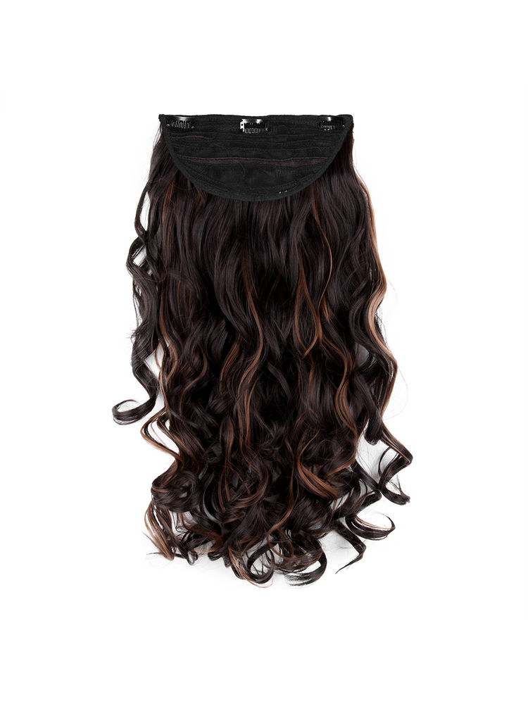 Stasia Street Clip-In 24 Inch Soft Curls Dark Brown Hair Extensions With Copper Highlights