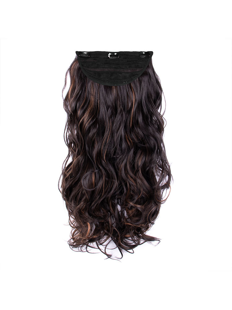 Stasia Street Clip-In 24 Inch Full-Wavy Dark Brown Hair Extensions With Copper Highights