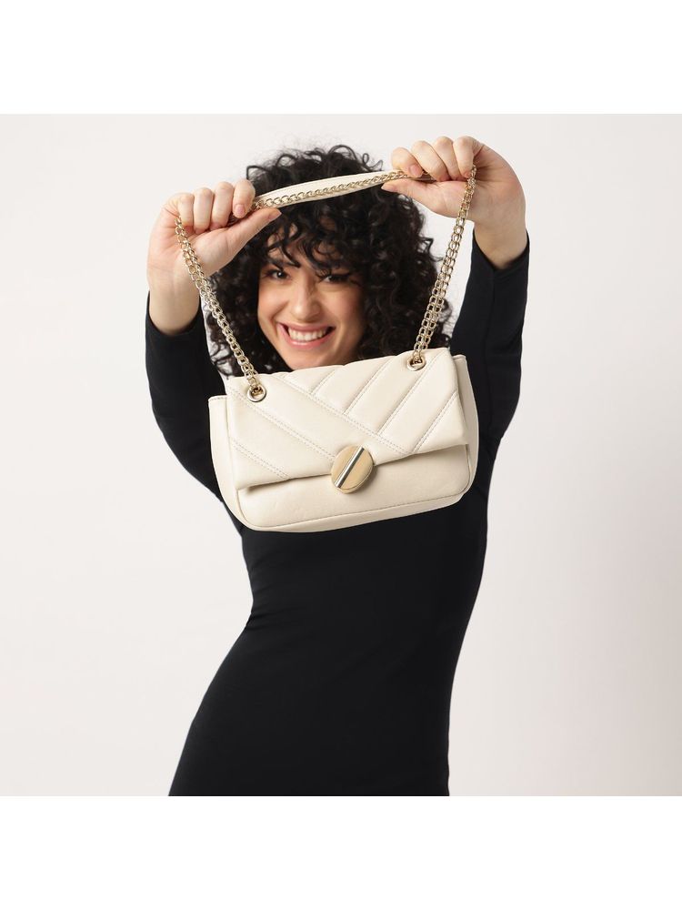Fastrack Casual Sling Bag With Magnetic Button In White-image-2