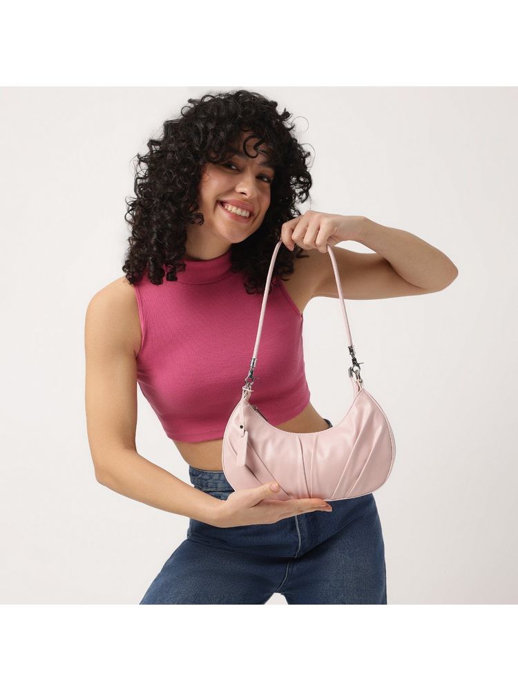 fastrack accessories Fastrack Casual Shoulder Bag With Top Zipper Closure In Powder Pink-picture-12