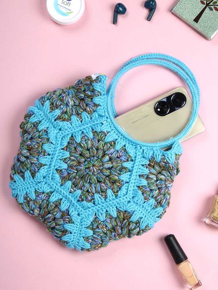 Magic Needles Cute Handmade Hexagon Handbag - Blue-image-24