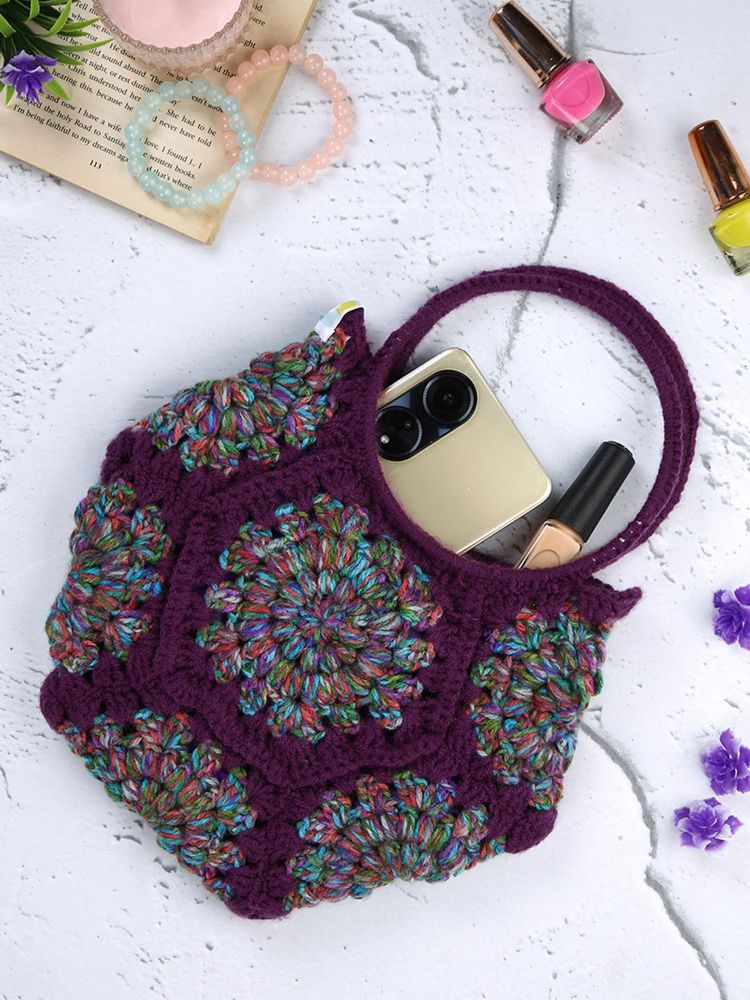 Magic Needles Cute Handmade Hexagon Handbag - Purple-picture-42
