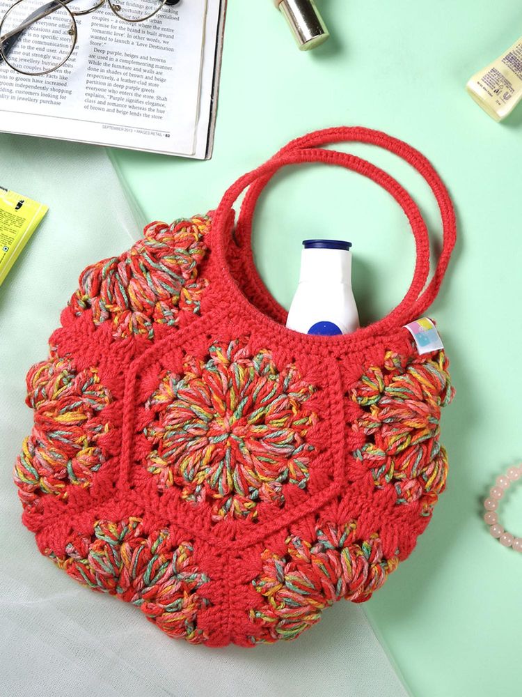 Magic Needles Cute Handmade Hexagon Handbag - Coral-picture-24