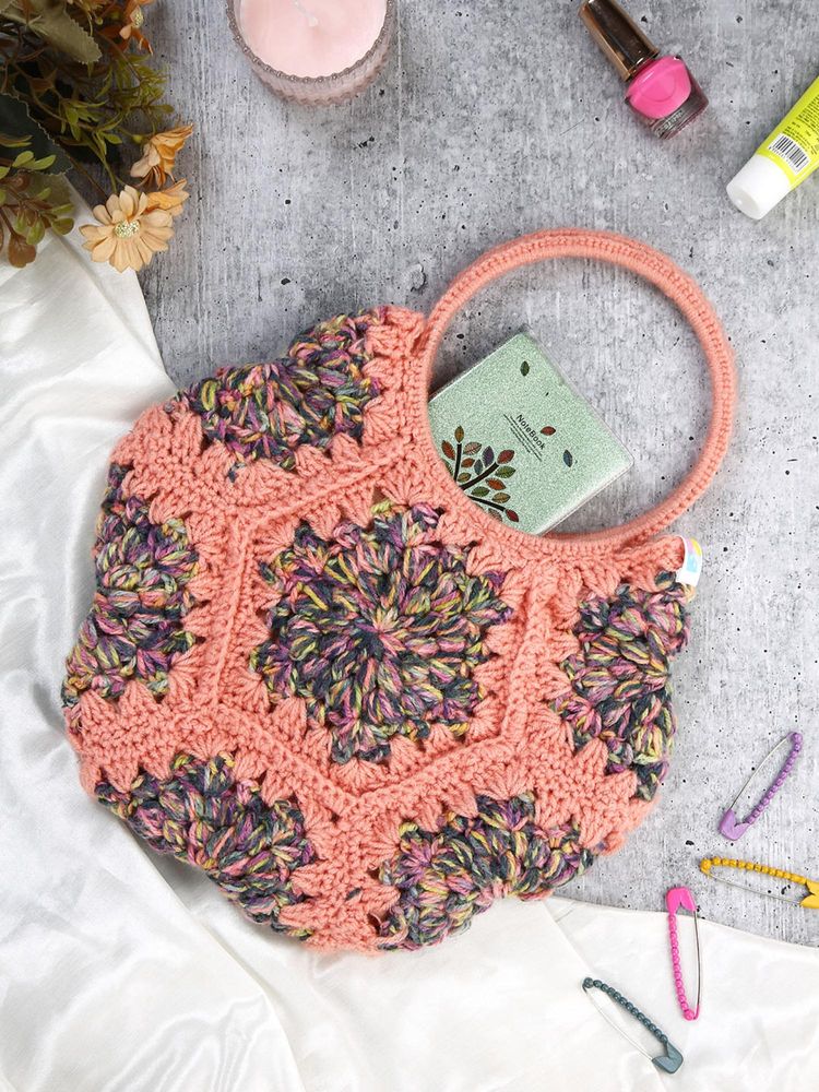 Magic Needles Cute Handmade Hexagon Handbag - Peach-picture-41