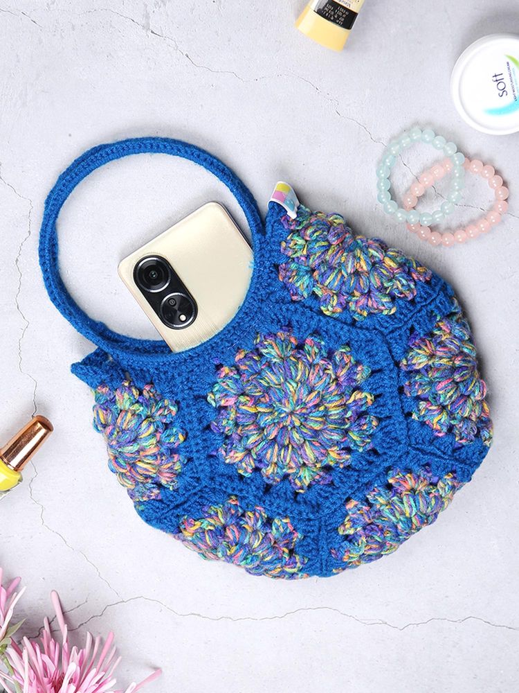 Magic Needles Cute Handmade Hexagon Handbag - Blue-picture-43