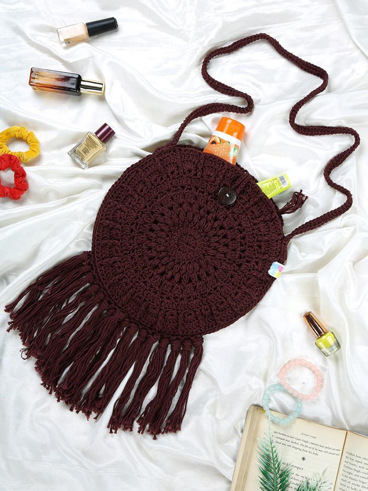 Magic Needles Handmade Boho Cotton Sling Bag - Brown-picture-15