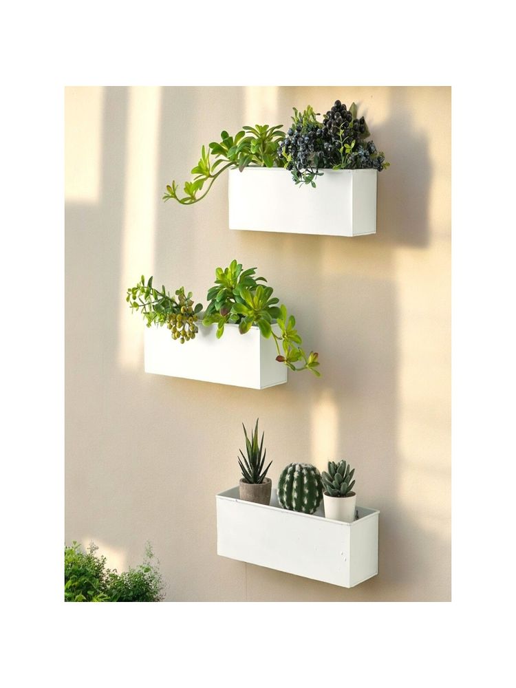 Ecofynd Pack Of 3, White Rectangular Metal Wall Hanging Plant Pot-image-32