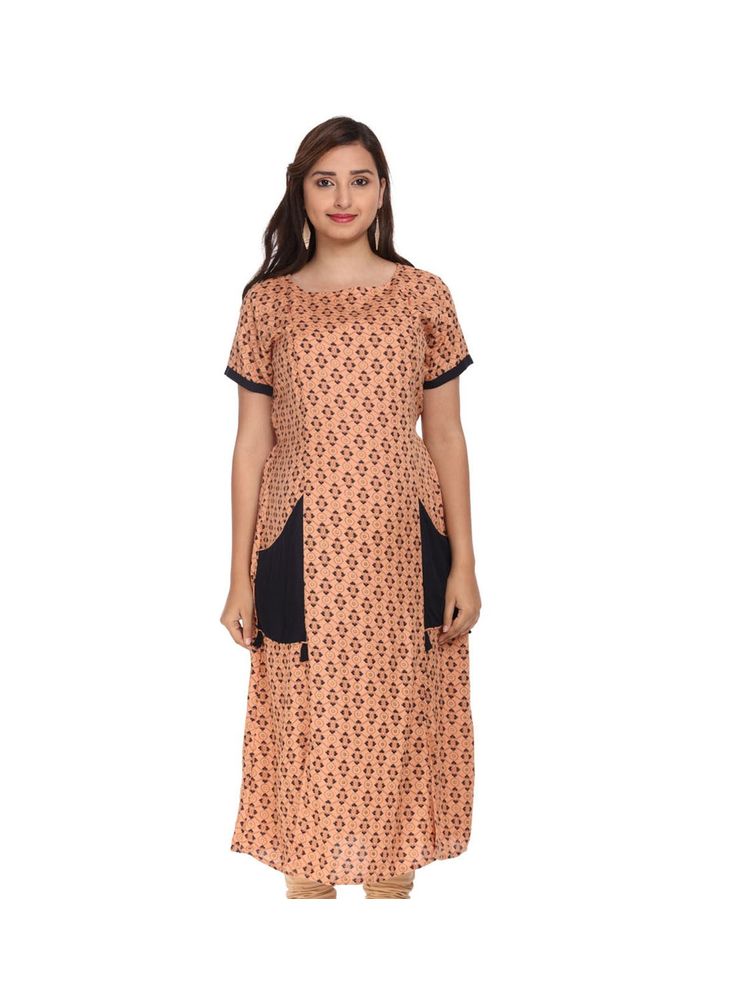 Morph Maternity Elegant Gold Print Feeding Kurta - Brown-image-49