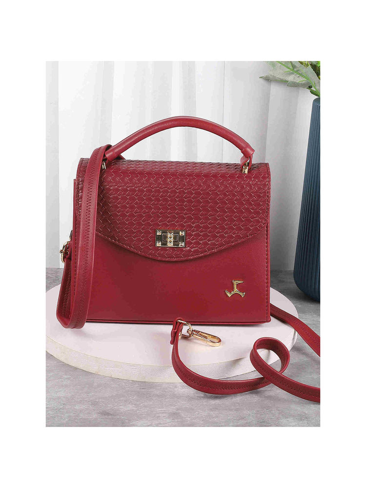 Mochi Women Casual Maroon Satchel Bag with Detachable Sling-picture-36
