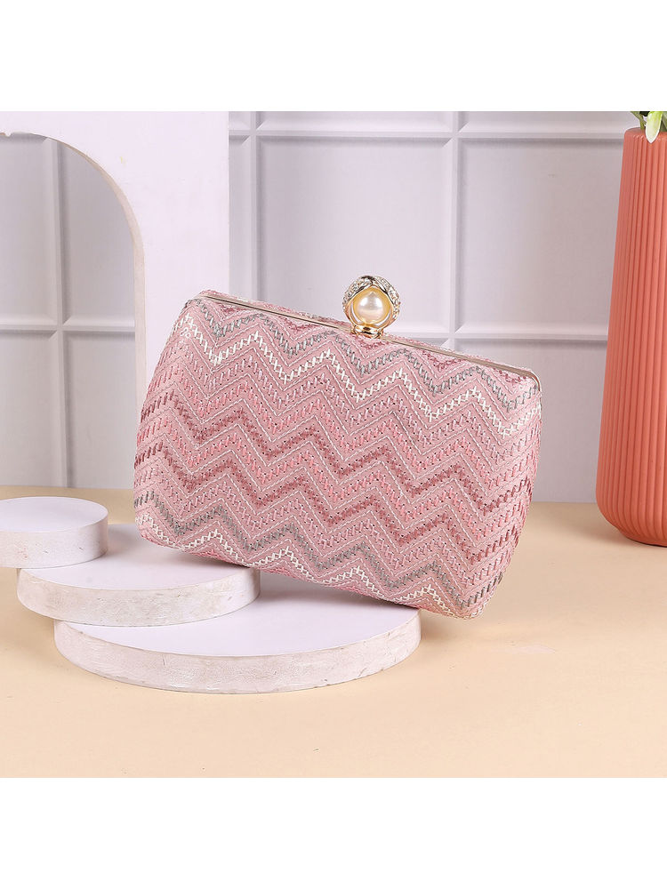 Metro Solid Pink Party Clutche-image-3