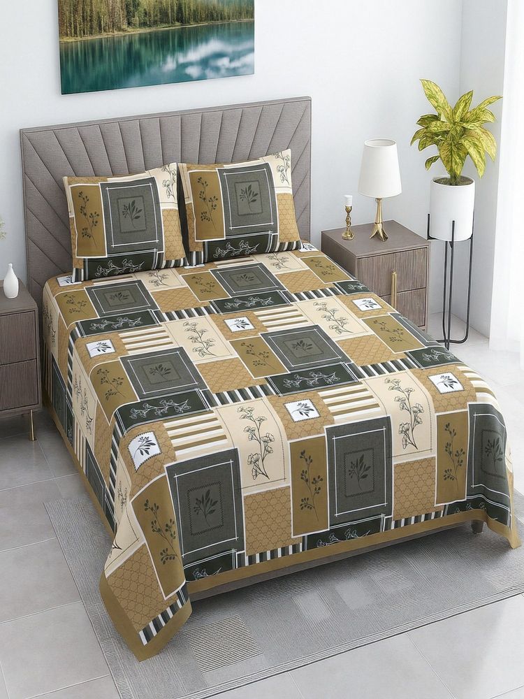Threadwear Multicolor Floral Cotton Flat Bedsheet With 2 Pillow cover (Super King)-image-27