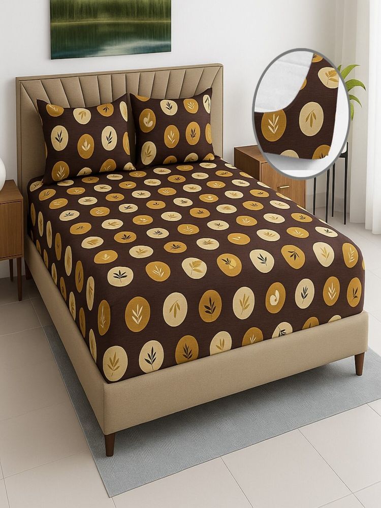 Threadwear Floral 400 TC Cotton Fitted Bedsheet With 2 Pillow covers (Super King)-image-10