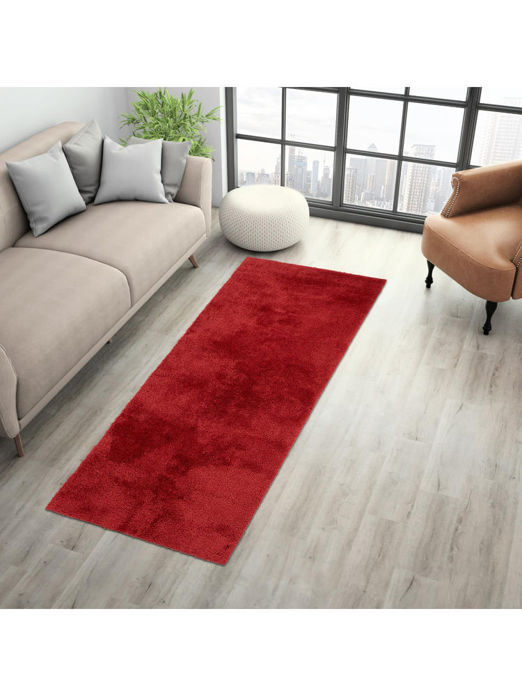 SPACES Red Luxury Cushion Drylon Machine Tufted Plain Bedside Runner-image-11