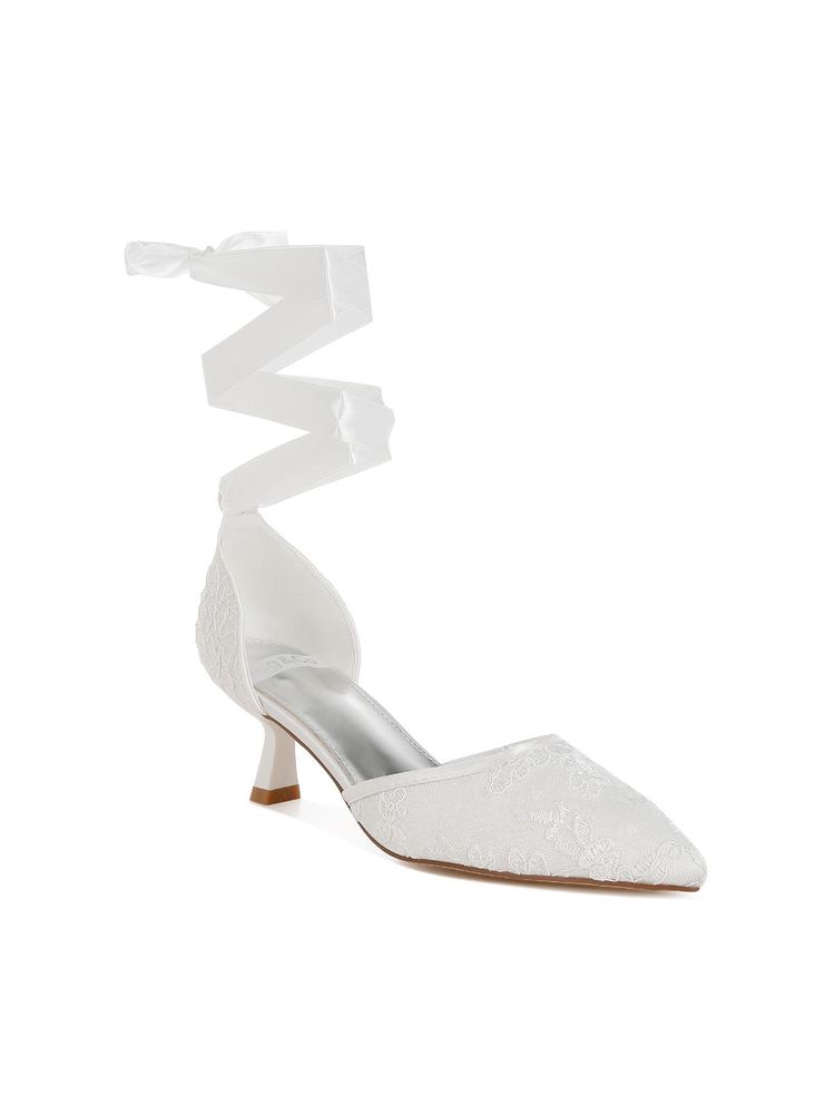 Rag & Co Womens White Lace Kitten Gladiator Heels-picture-25