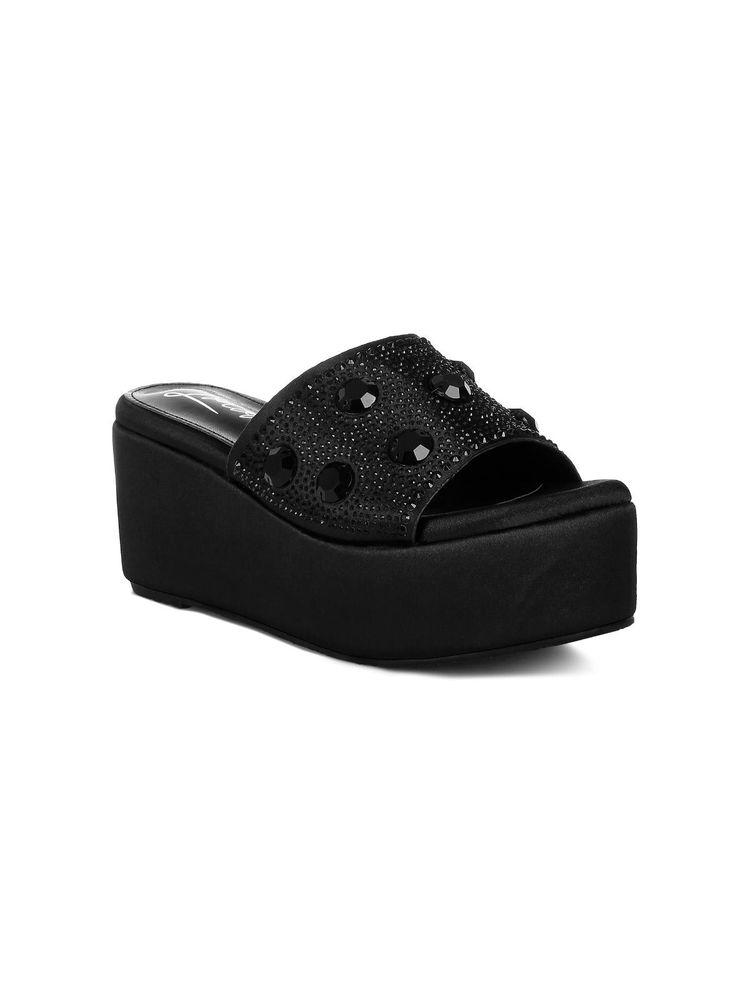 London Rag Womens Black Diamante Rhinestone Wedges Heels-picture-25