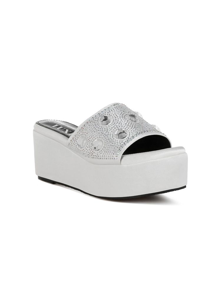 London Rag Womens White Diamante Rhinestone Wedges Heels-image-36