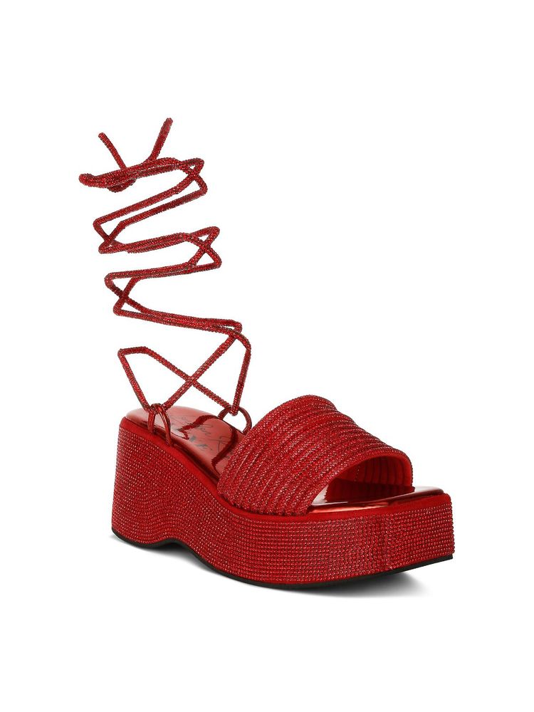 London Rag Womens Red Rhinestone Embellished Gladiator Heels-image-38