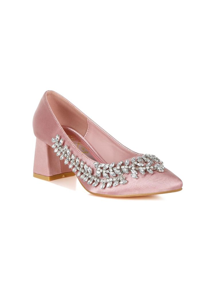 London Rag Womens Pink Satin Diamante Embellished Pump Heels-image-42