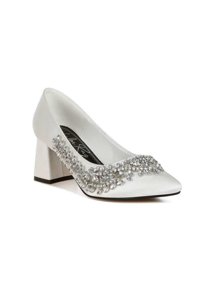 London Rag Womens White Satin Diamante Embellished Pump Heels-picture-14