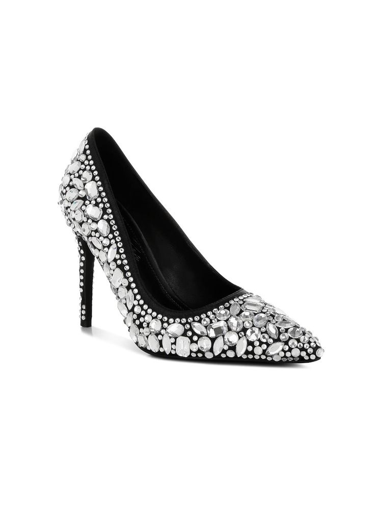 London Rag Women Black Diamante Rhinestone Embellishments Pump Heels-image-32