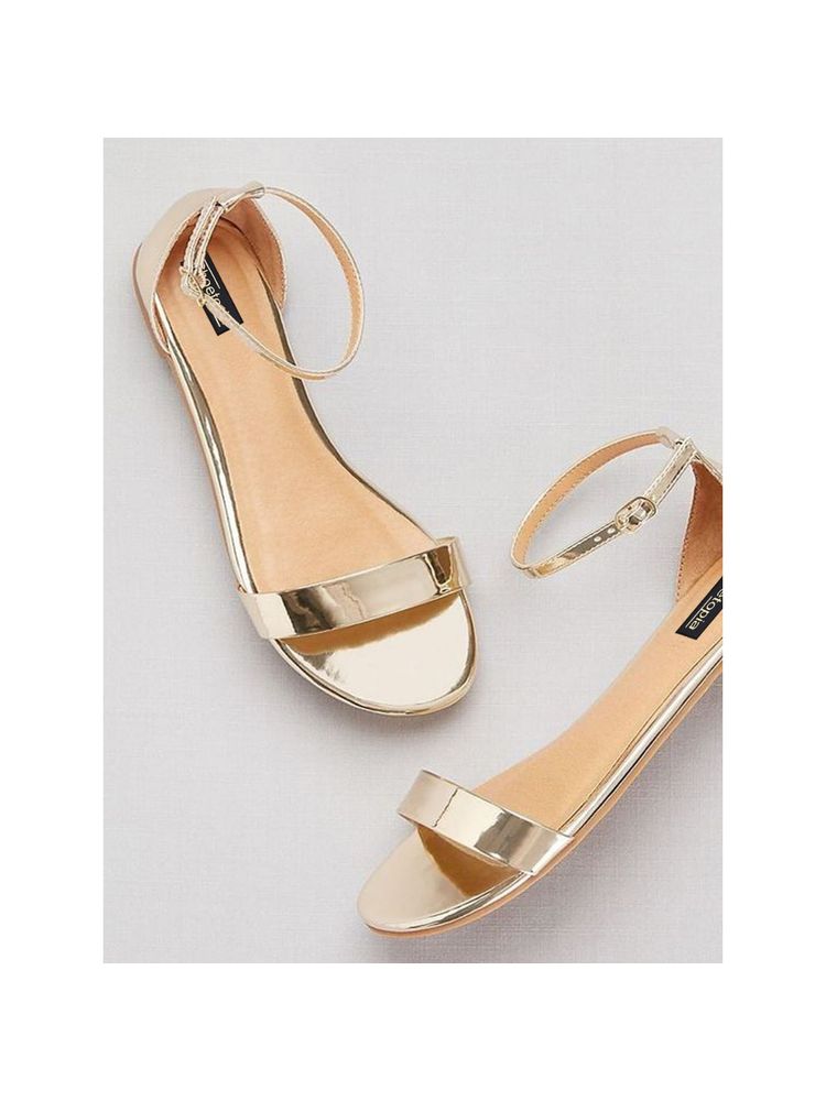 Shoetopia Women Gold-toned Embellished Open Toe Flats-image-35