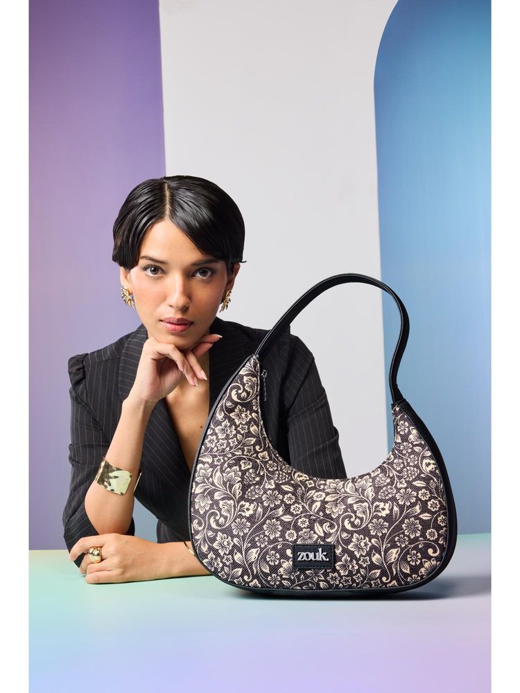 Zouk Women Black FloMotif Pixi Baguette Handbag-image-49