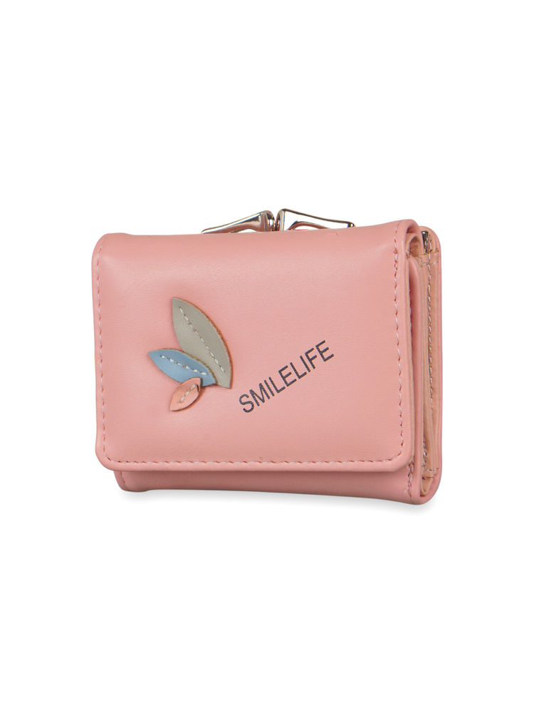 Nfi Essentials Fashion Pu Leather Women'S Mini Clutch Wallet Girls Leaf Bi-Fold Card Holder (Pink)