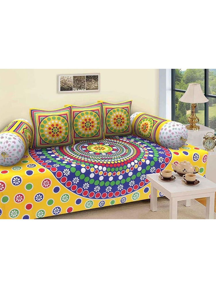 BAJO'S 6 Pcs Yellow Ethnic Cotton Bedding Set-picture-13