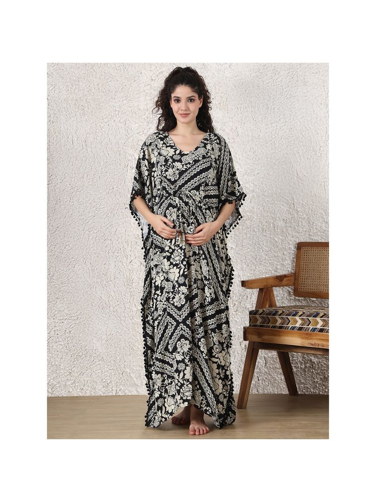 Secret Wish Black Floral Rayon Maternity Kaftan-picture-12