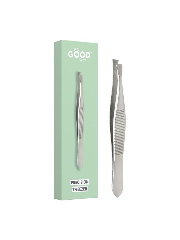Feel Good Club Precision Tweezer - Slant Tip Plucker For Unwanted Face & Eyebrow Hair Removal (1 Pc)