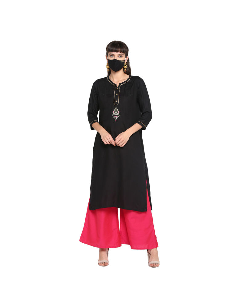 Zelena Black Maternity Feeding Kurti With Mask (Set of 2)-picture-20