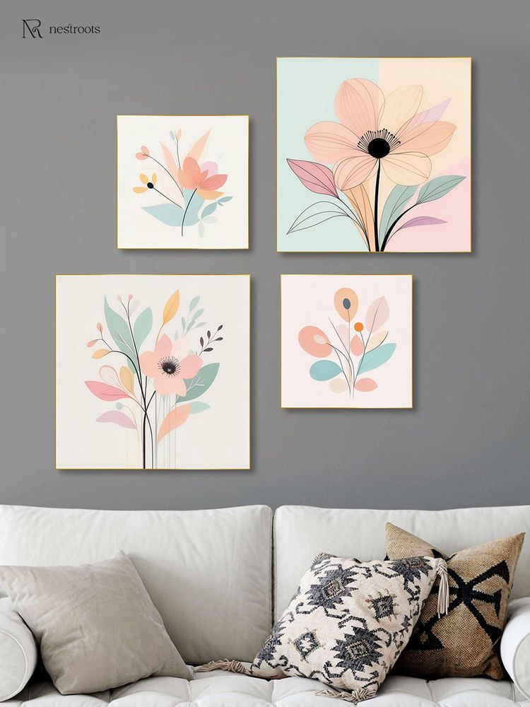 Nestroots Sophisticated Floral Art Quartet Canvas Wall Painting with Gold Floating Frame (Pack of 4)-picture-35