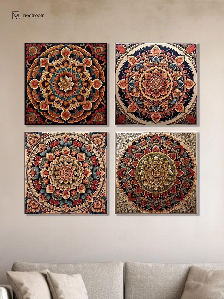 Nestroots Vibrant Ornate Canvas Printed Wall Painting with Black Floating Frame (Pack of 4)-picture-8
