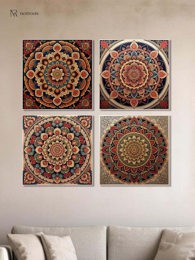 Nestroots Vibrant Ornate Canvas Printed Wall Painting with White Floating Frame (Pack of 4)-image-48