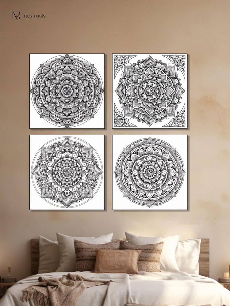 Nestroots Circular Canvas Art Set Printed Wall Painting with Black Floating Frame (Pack of 4)-image-3