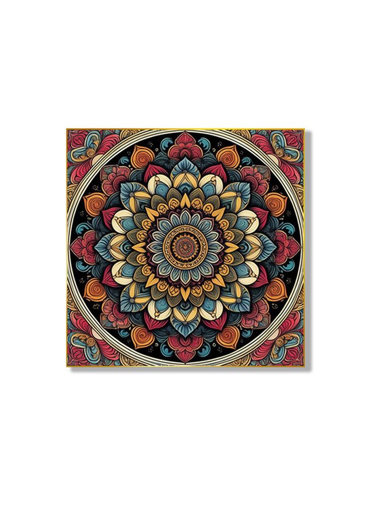 Nestroots Vibrant Floral Circle Canvas Printed Wall Painting with Gold Floating Frame (Pack of 4)-picture-46